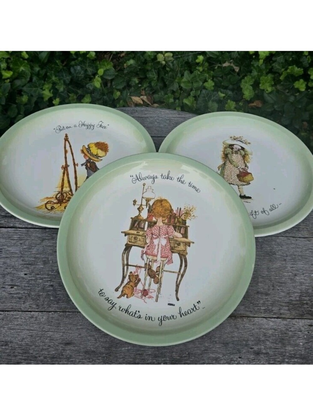 3 Holly Hobbie 10 1/2" Plates, Always Take The Time To Say... Heart, Etc Mint
